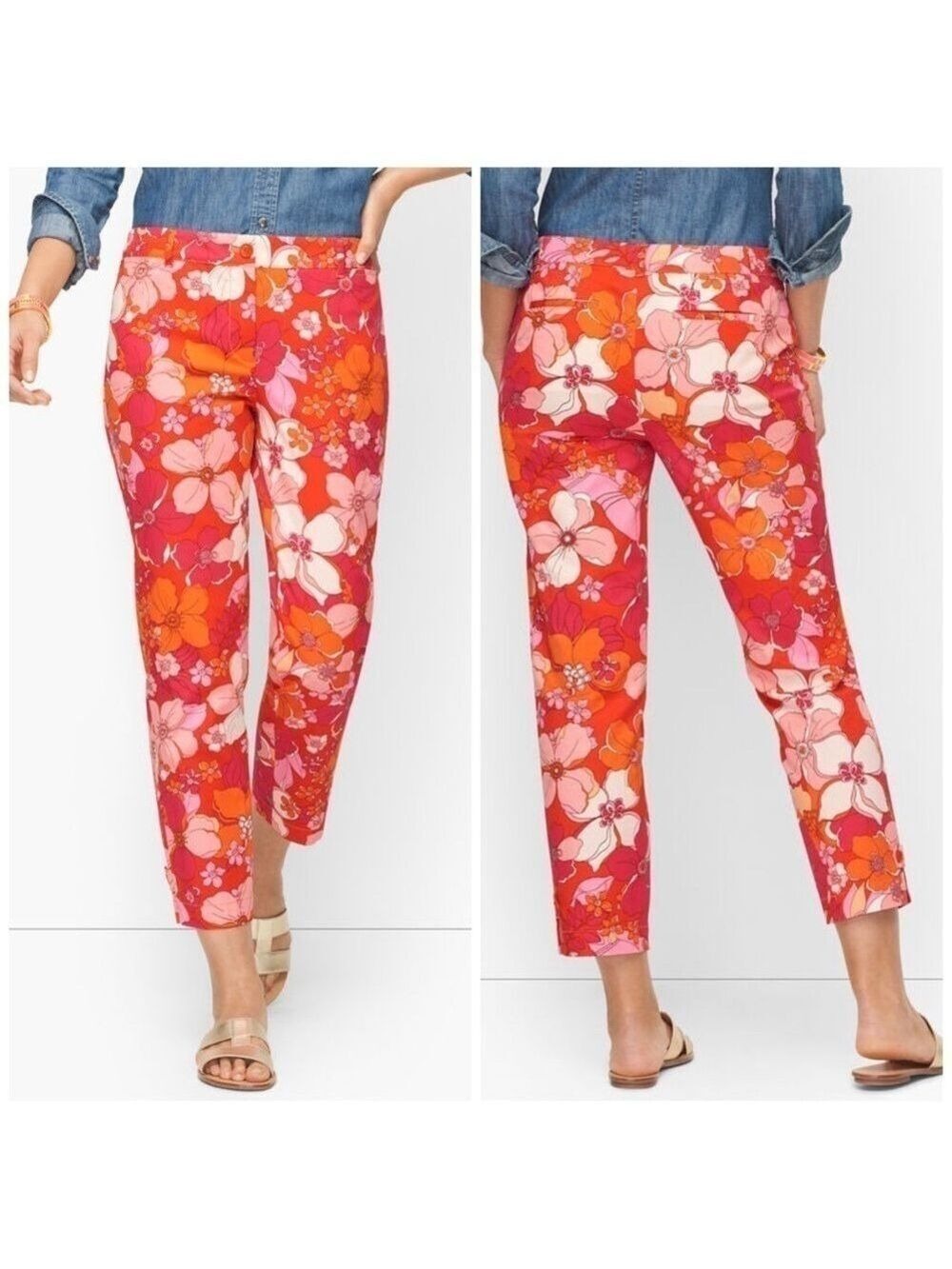 Talbots Perfect Crops Tossed Flower Slim Leg Ankle Length Cigarette Trousers